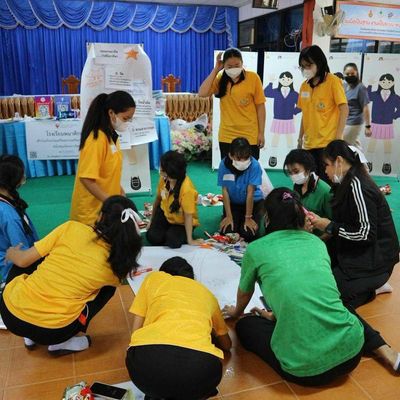 The students are working on group work.